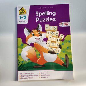 NEW School Zone Spelling Puzzles 1-2 Activity Workbook Book 64 Pages 1st Grade